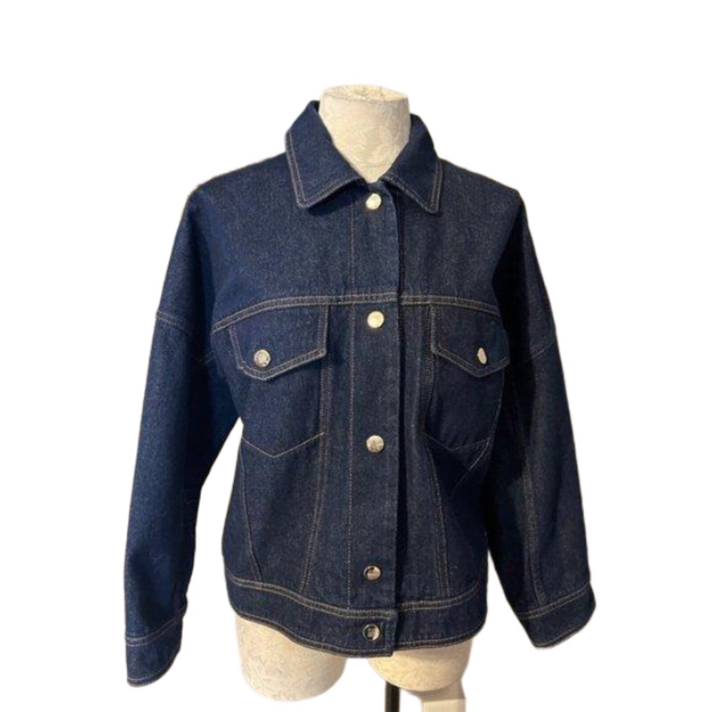 Carolina Herrera Jean Jacket Blue L Large Cotton Denim Classic Washable NEW